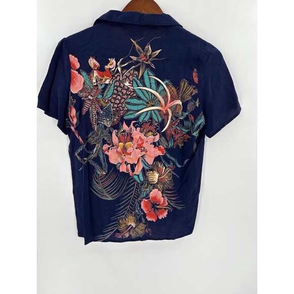 VINTAGE CHARLIE CALIFORNIA  SHORT SLEEVED BLOUSE, SIZE SMALL DUAL SIDE PRINT - Picture 1 of 9